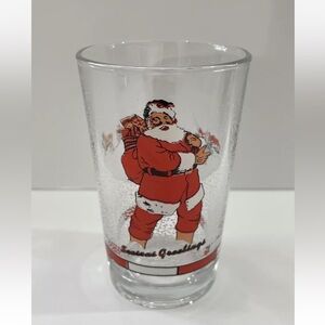 Vintage Drinking Christmas Glass Tumbler Santa Sleigh Reindeers Made Indonesia